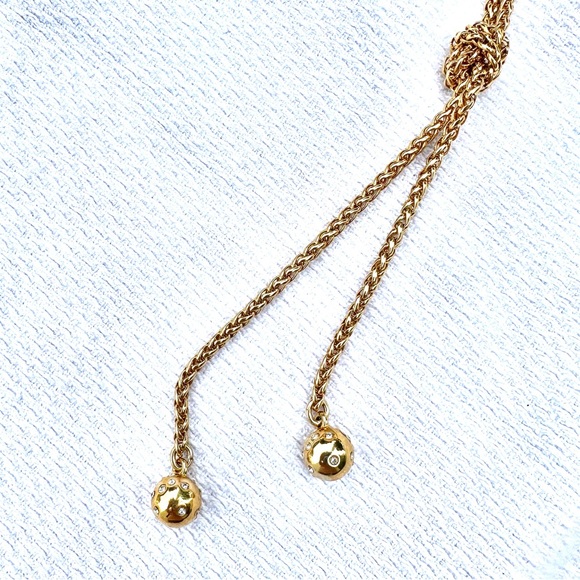 Ann Taylor Gold Tone Rhinestone Ball Drops Lariat Style Chain Necklace NWT - Picture 6 of 8